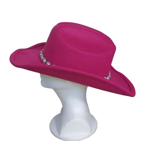Fuschia‎ Bright Western Hat pearl trimmed hat band wide brim